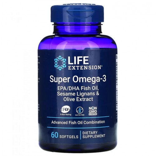 Life Extension Super Omega-3 EPA/DHA Fish Oil Sesame Lignans & Olive Extract 60 капсул